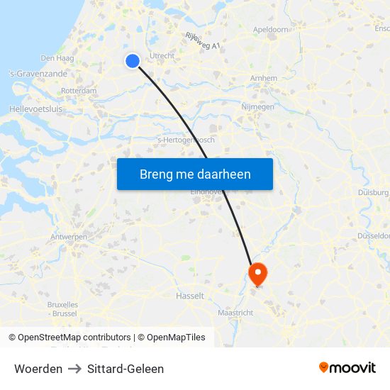 Woerden to Sittard-Geleen map