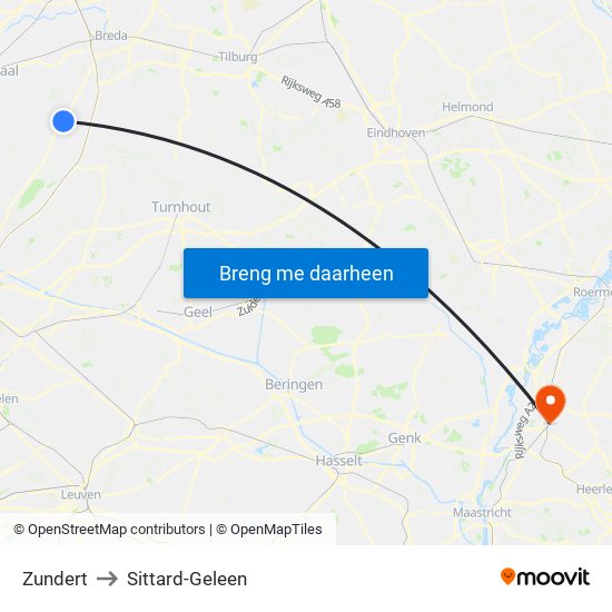 Zundert to Sittard-Geleen map