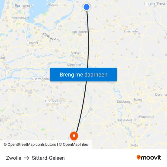 Zwolle to Sittard-Geleen map