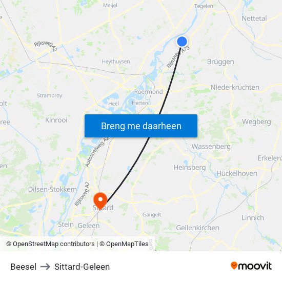 Beesel to Sittard-Geleen map