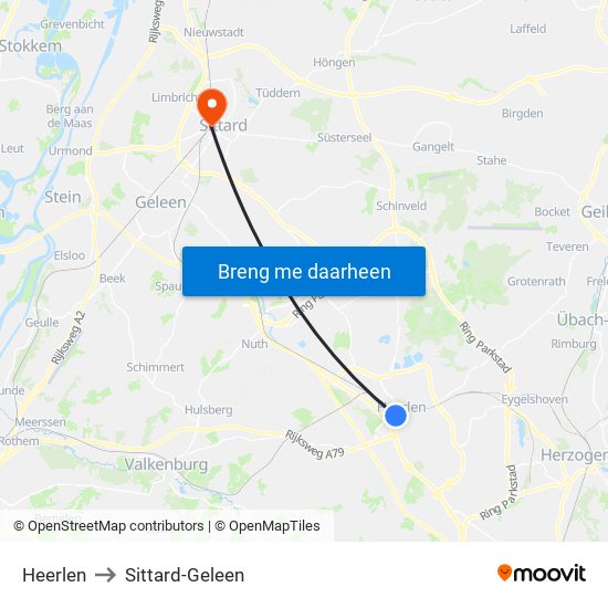 Heerlen to Sittard-Geleen map