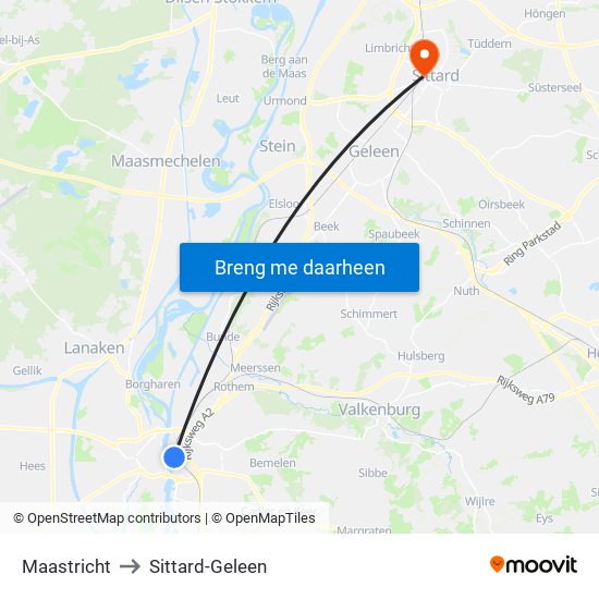 Maastricht to Sittard-Geleen map