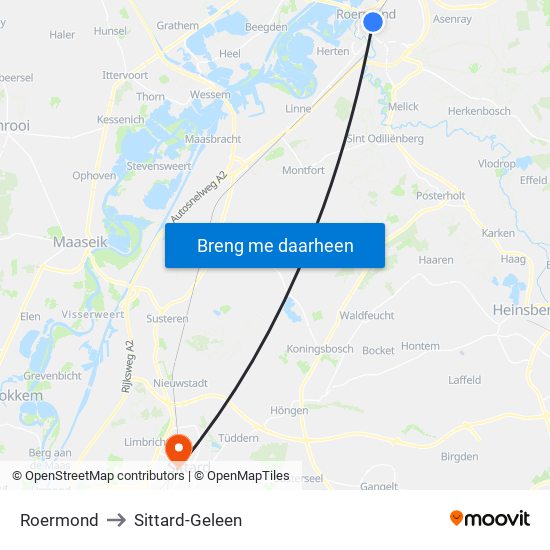 Roermond to Sittard-Geleen map