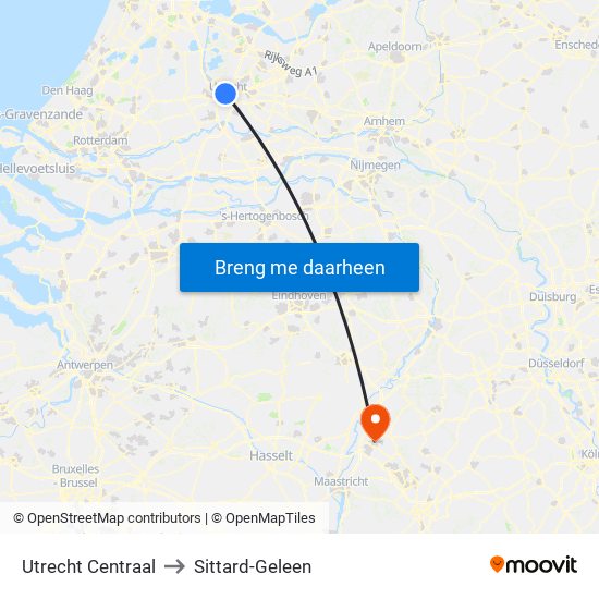 Utrecht Centraal to Sittard-Geleen map