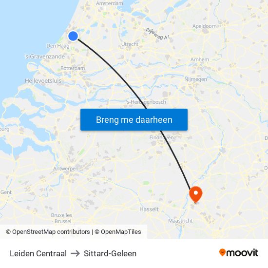 Leiden Centraal to Sittard-Geleen map