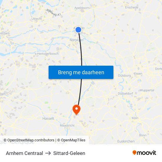 Arnhem Centraal to Sittard-Geleen map