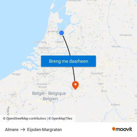 Almere to Eijsden-Margraten map