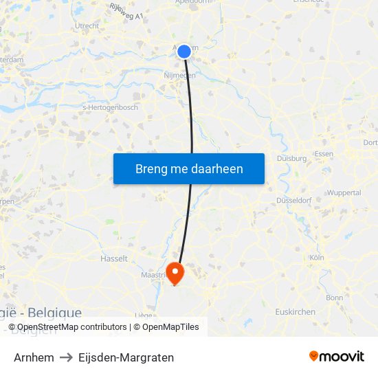 Arnhem to Eijsden-Margraten map