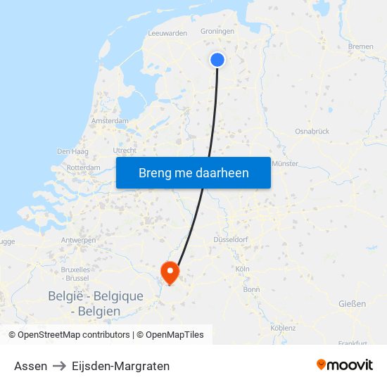 Assen to Eijsden-Margraten map