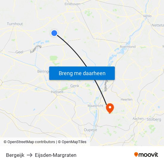 Bergeijk to Eijsden-Margraten map