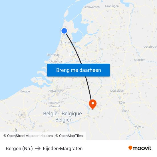 Bergen (Nh.) to Eijsden-Margraten map