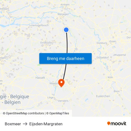 Boxmeer to Eijsden-Margraten map