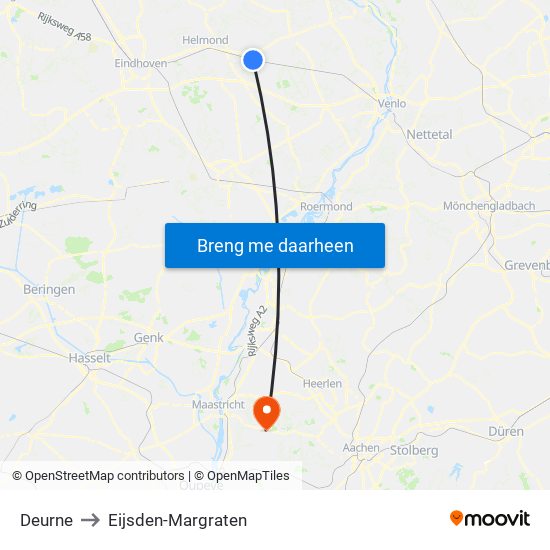 Deurne to Eijsden-Margraten map