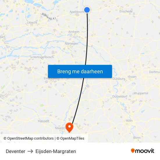 Deventer to Eijsden-Margraten map