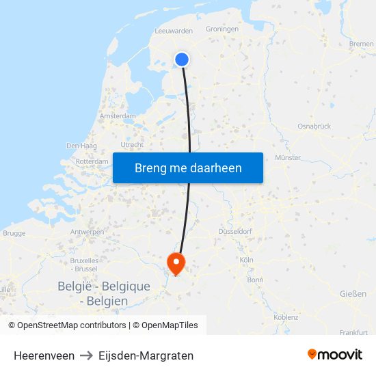 Heerenveen to Eijsden-Margraten map