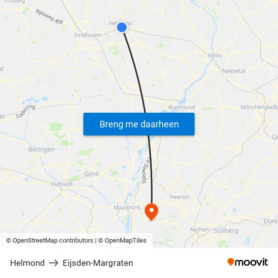 Helmond to Eijsden-Margraten map
