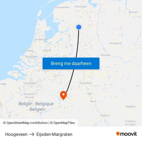 Hoogeveen to Eijsden-Margraten map