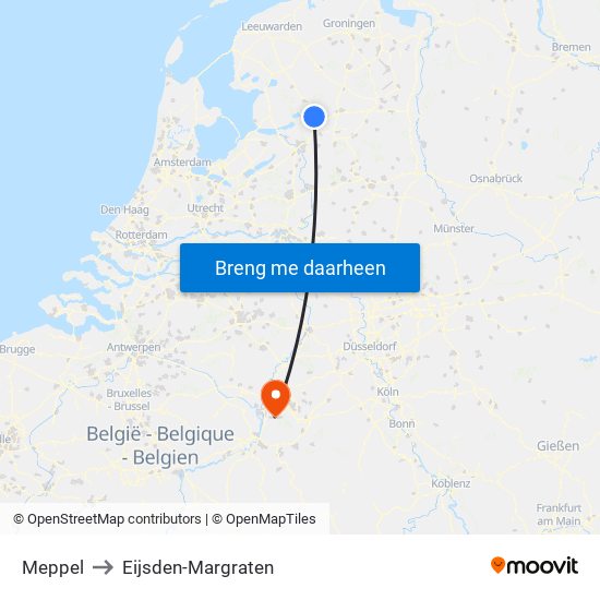 Meppel to Eijsden-Margraten map