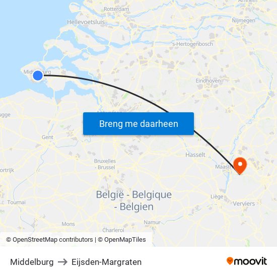 Middelburg to Eijsden-Margraten map