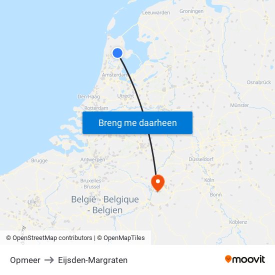 Opmeer to Eijsden-Margraten map