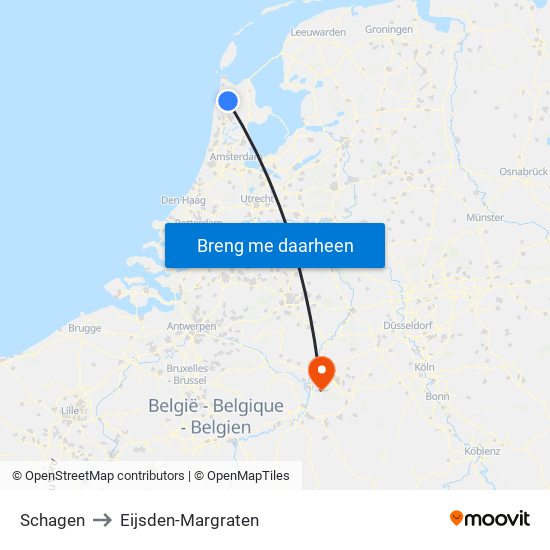 Schagen to Eijsden-Margraten map