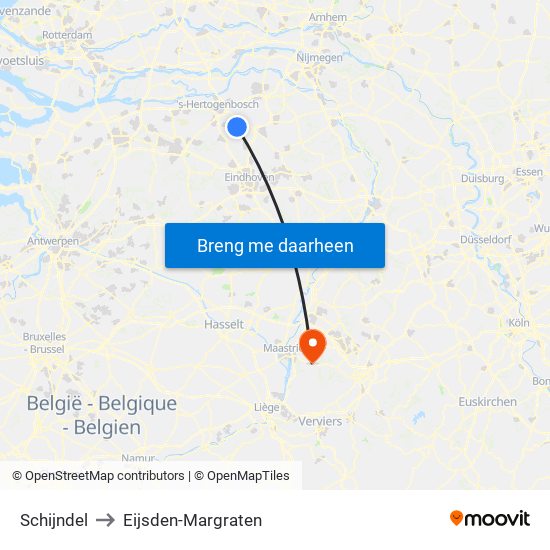 Schijndel to Eijsden-Margraten map