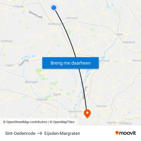 Sint-Oedenrode to Eijsden-Margraten map