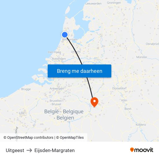 Uitgeest to Eijsden-Margraten map