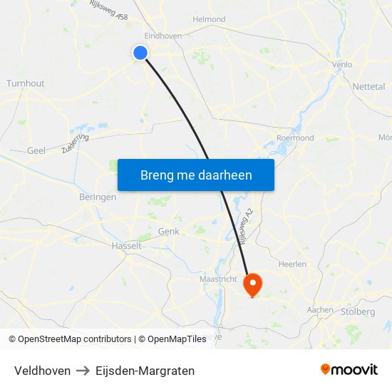 Veldhoven to Eijsden-Margraten map