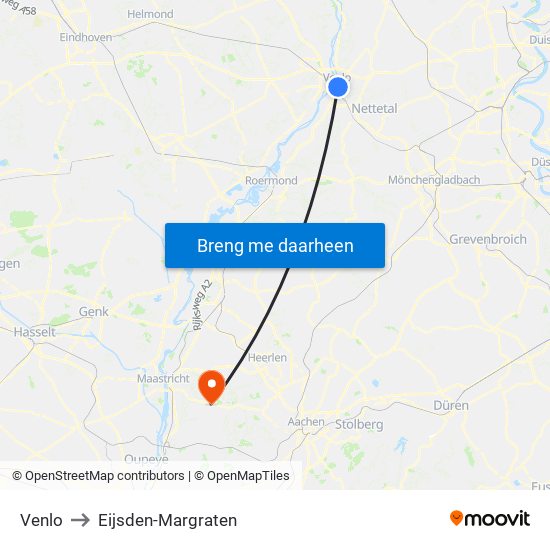 Venlo to Eijsden-Margraten map