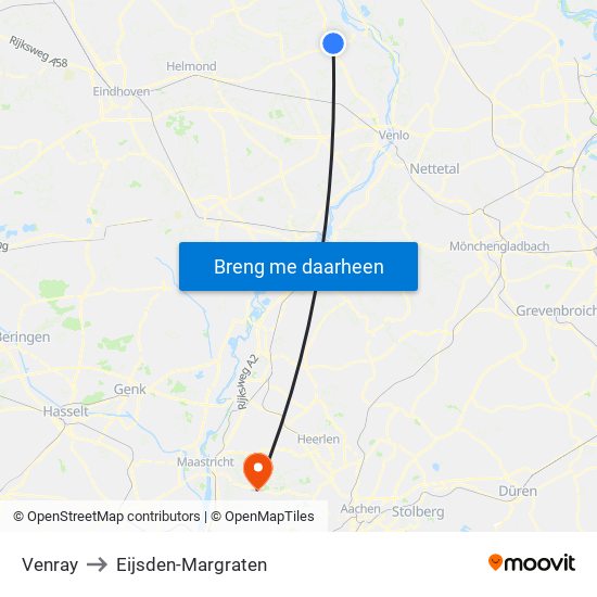 Venray to Eijsden-Margraten map