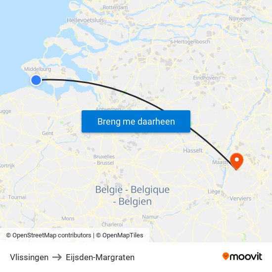 Vlissingen to Eijsden-Margraten map