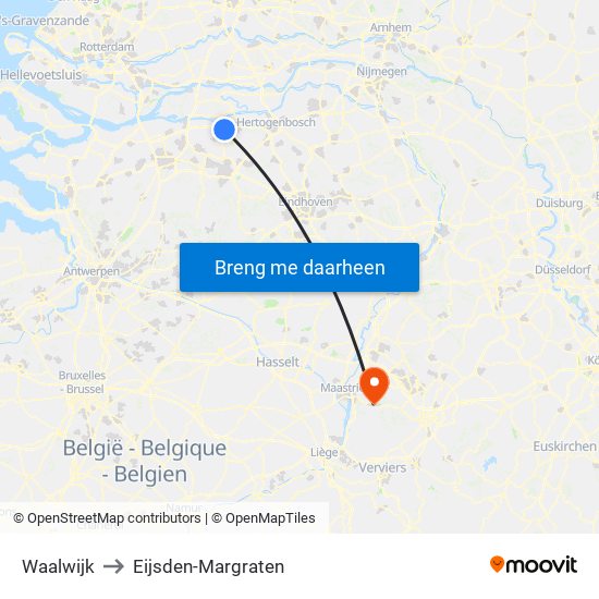 Waalwijk to Eijsden-Margraten map