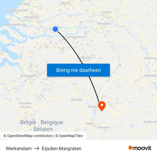 Werkendam to Eijsden-Margraten map