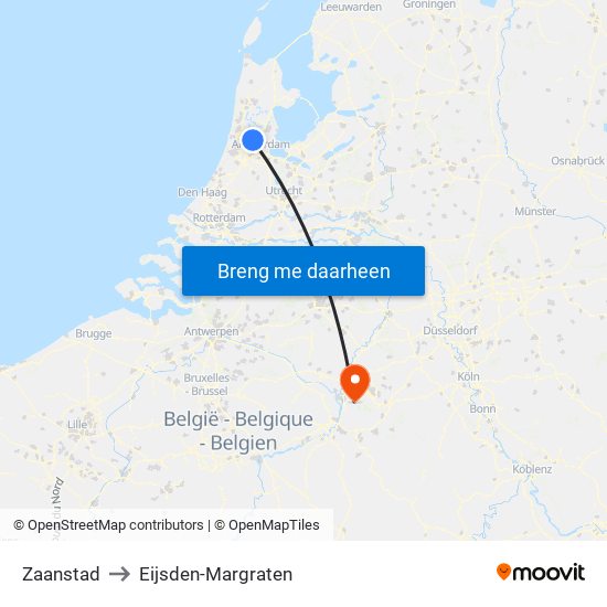 Zaanstad to Eijsden-Margraten map