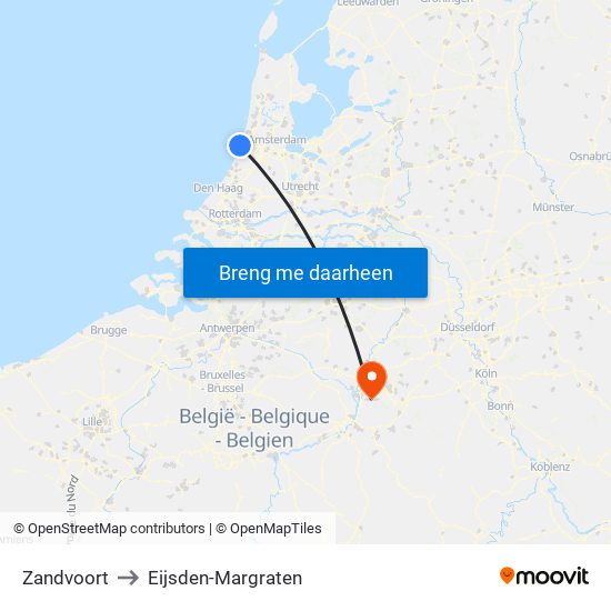 Zandvoort to Eijsden-Margraten map