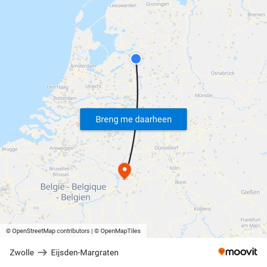 Zwolle to Eijsden-Margraten map