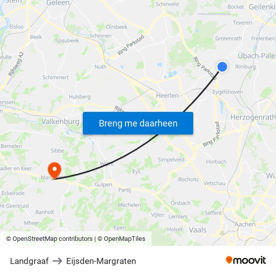 Landgraaf to Eijsden-Margraten map