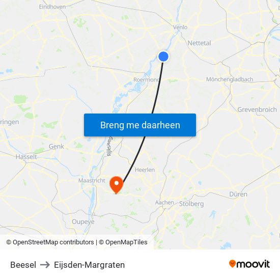 Beesel to Eijsden-Margraten map