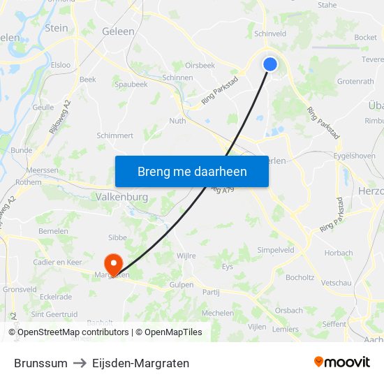 Brunssum to Eijsden-Margraten map
