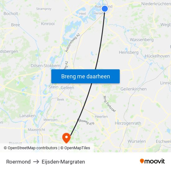 Roermond to Eijsden-Margraten map
