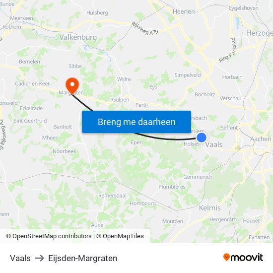 Vaals to Eijsden-Margraten map