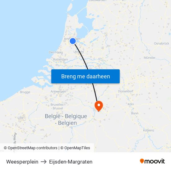 Weesperplein to Eijsden-Margraten map