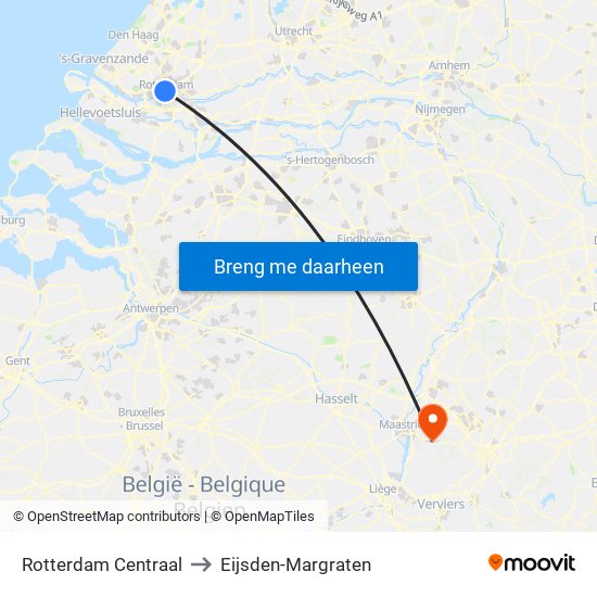 Rotterdam Centraal to Eijsden-Margraten map