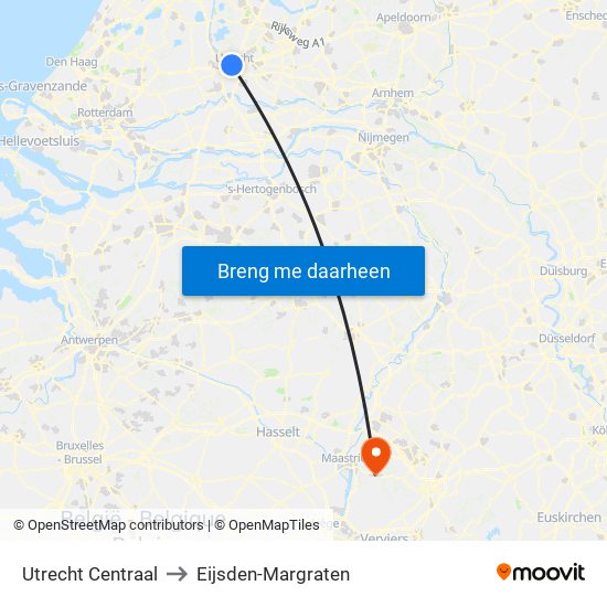 Utrecht Centraal to Eijsden-Margraten map