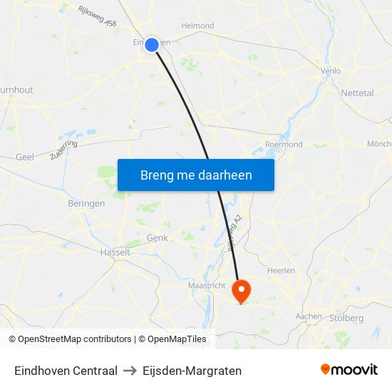 Eindhoven Centraal to Eijsden-Margraten map