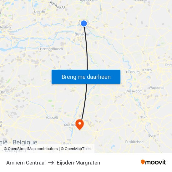 Arnhem Centraal to Eijsden-Margraten map