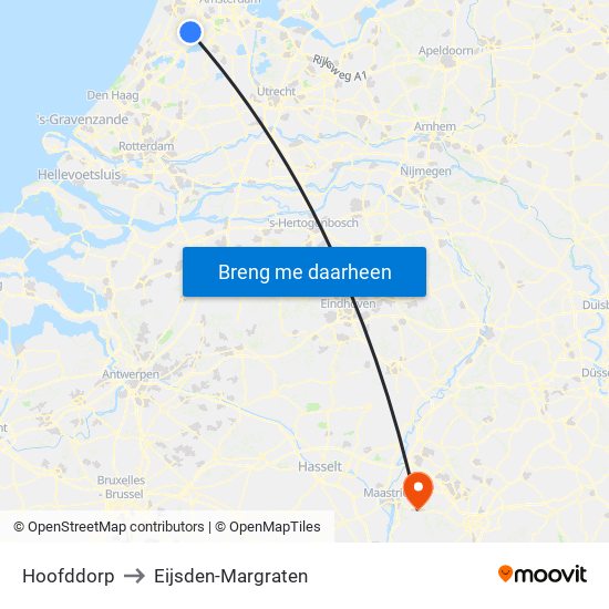 Hoofddorp to Eijsden-Margraten map