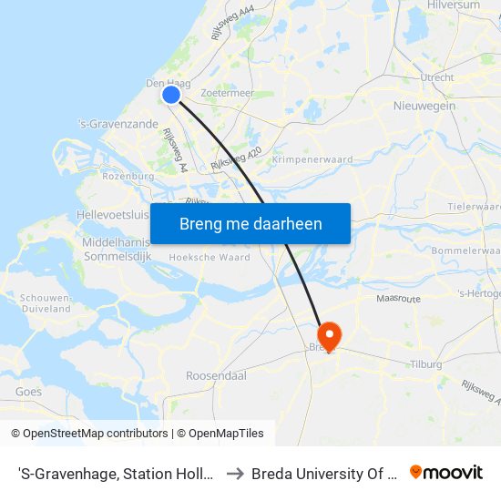 'S-Gravenhage, Station Hollands Spoor (Perron A) to Breda University Of Applied Sciences map