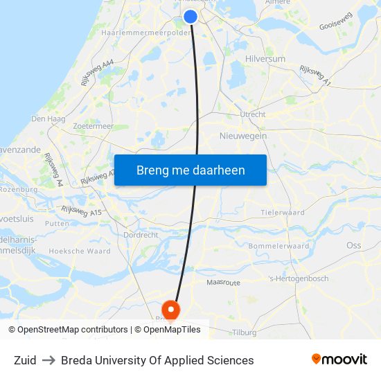 Zuid to Breda University Of Applied Sciences map